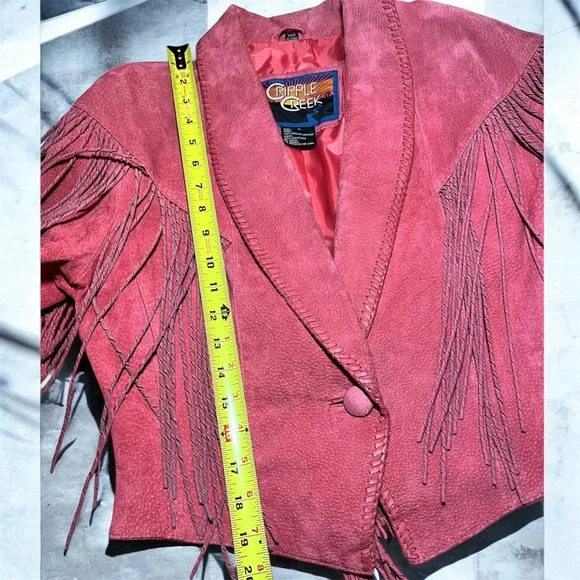 Vintage Cripple Creek Salmon Pink Suede Fringe Western Cowgirl Leather Jacket - Picture 6 of 8